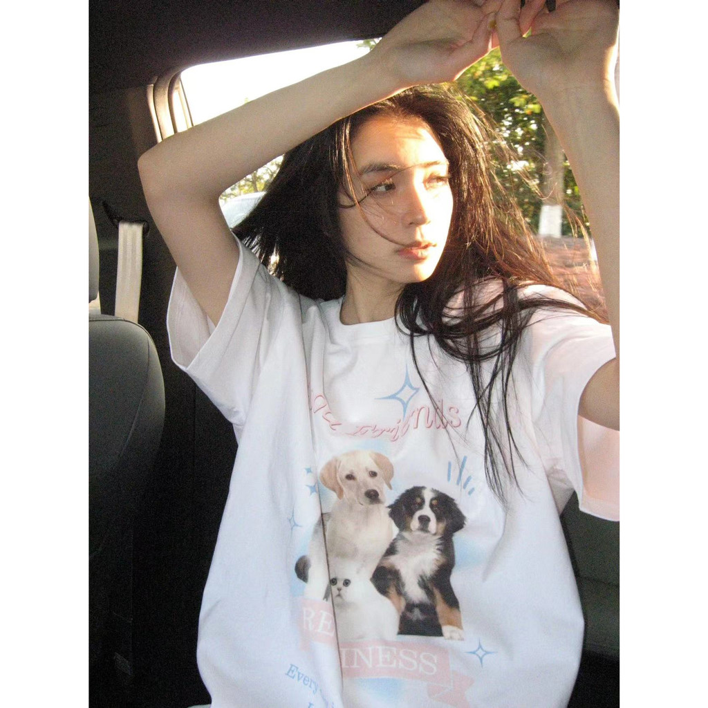 Ethelgirl Áo Thun unisex Dáng Rộng Tay Ngắn In Họa Tiết Thời Trang Hàn Quốc