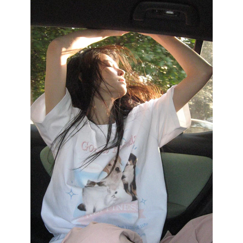 Ethelgirl Áo Thun unisex Dáng Rộng Tay Ngắn In Họa Tiết Thời Trang Hàn Quốc