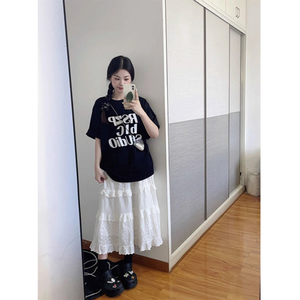 Ethelgirl Áo Thun unisex Dáng Rộng Tay Cộc In Chữ Phong Cách Hàn Quốc Dễ Phối Đồ