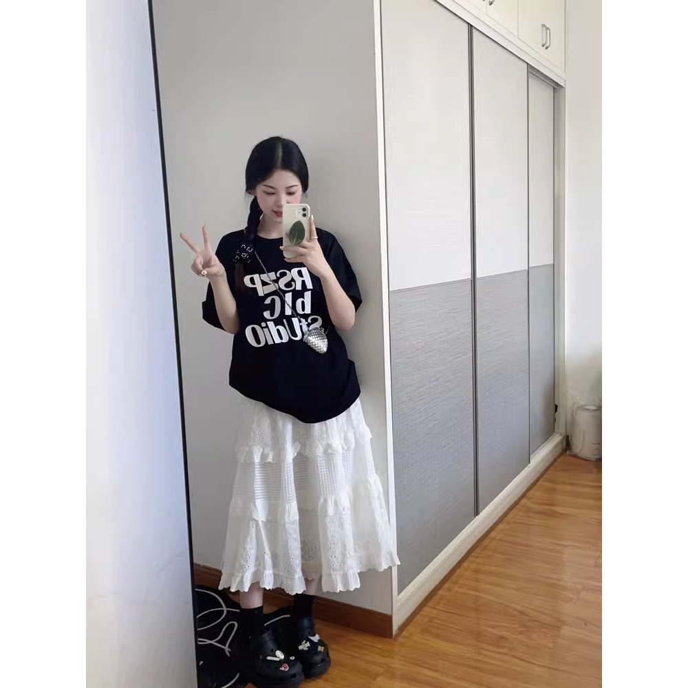 Ethelgirl Áo Thun unisex Dáng Rộng Tay Cộc In Chữ Phong Cách Hàn Quốc Dễ Phối Đồ