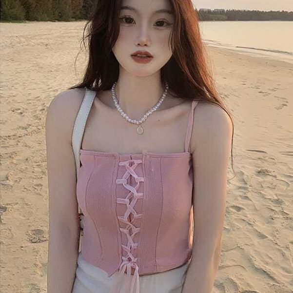 Áo Hai Dây Mùa Hè Dáng Ngắn Cột Dây Phong Cách Mới 2023 Cho Nữ