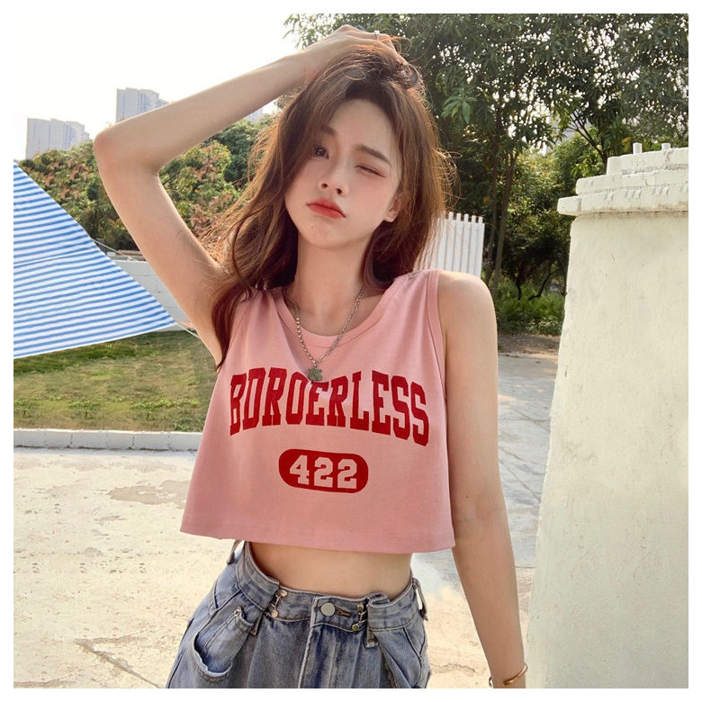 Áo Hai Dây Thể Thao Mùa Hè Dáng Suông In Họa Tiết Chữ Phong Cách Mới 2023 Cho Nữ