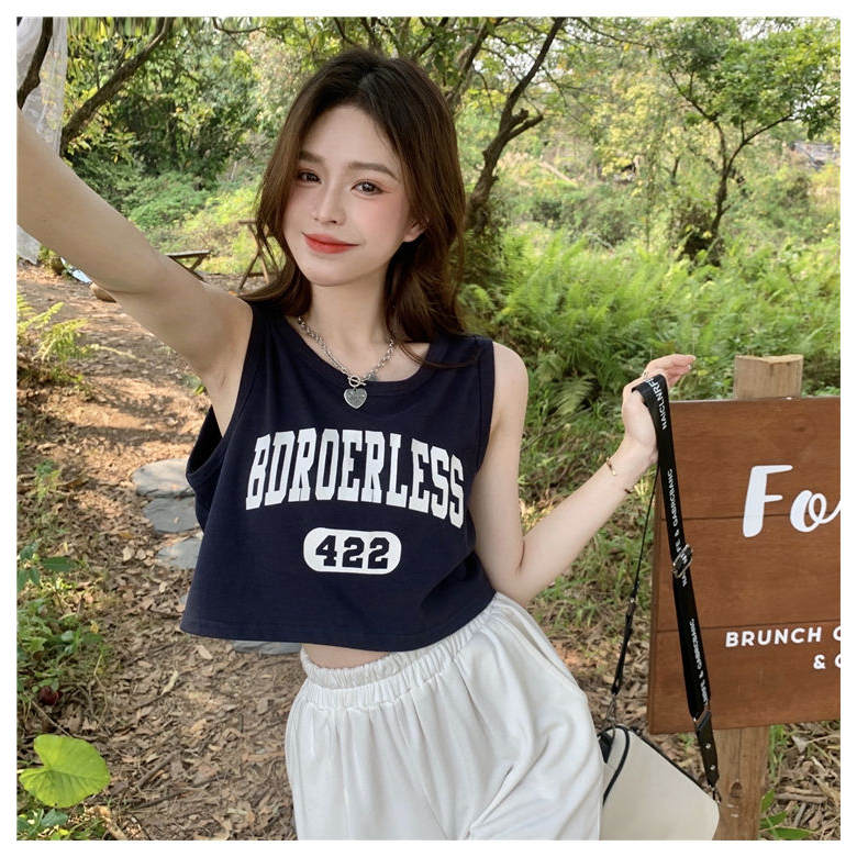 Áo Hai Dây Thể Thao Mùa Hè Dáng Suông In Họa Tiết Chữ Phong Cách Mới 2023 Cho Nữ