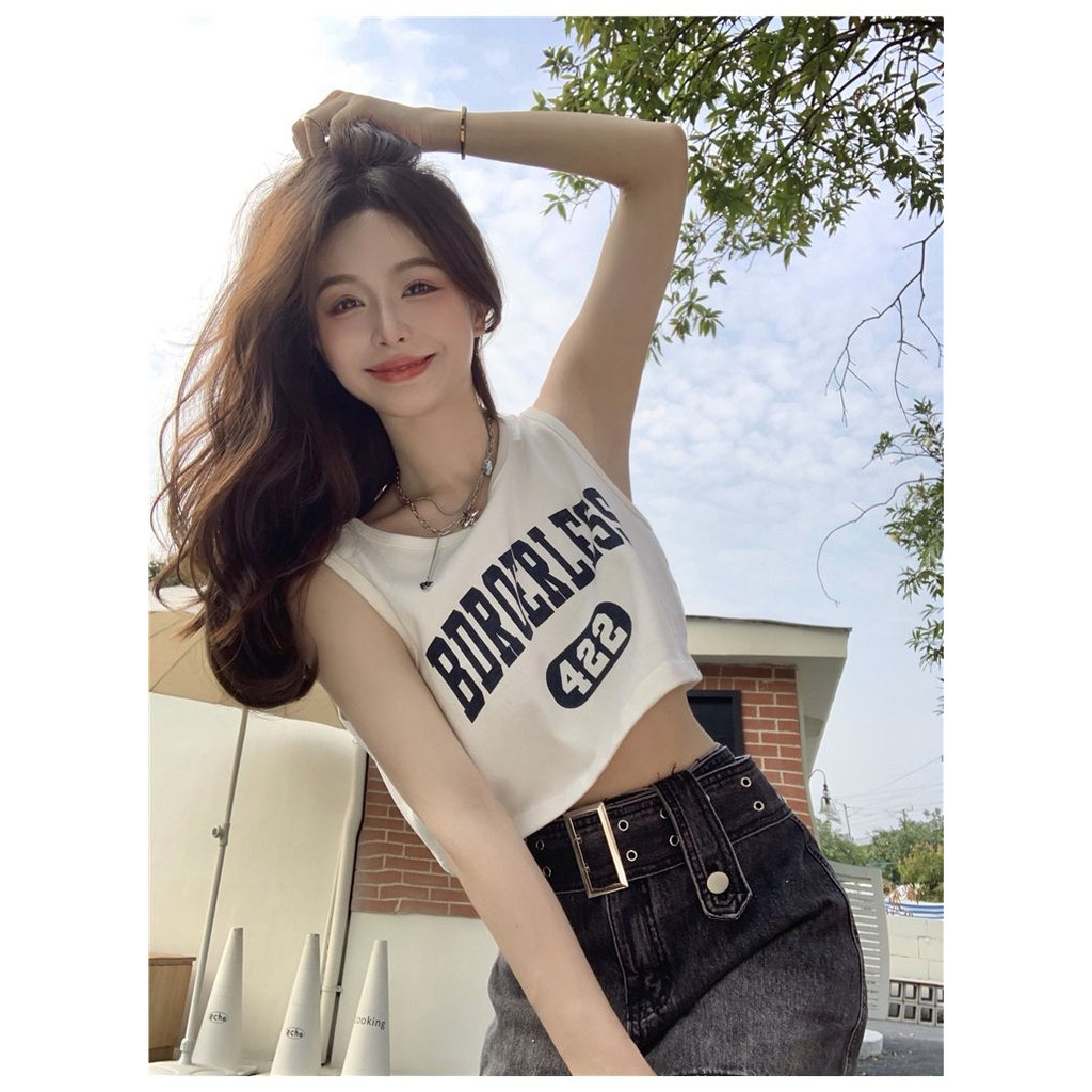 Áo Hai Dây Thể Thao Mùa Hè Dáng Suông In Họa Tiết Chữ Phong Cách Mới 2023 Cho Nữ