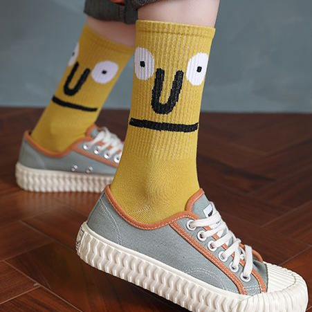 Vớ Cotton Cổ Trung Màu Sắc Tương Phản Phong Cách Đường Phố Thời Trang Cho Nữ