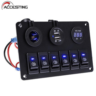 Bảng công tắc 6 gang led 12v 3.1a kỹ thuật số cổng sạc usb cho xe hơi / tàu thuyền / rv