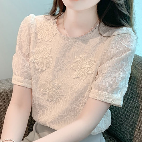 Áo Chiffon Cổ Tròn Phối Ren Phong Cách Thời Trang Mùa Hè Mới 2023 UWR0