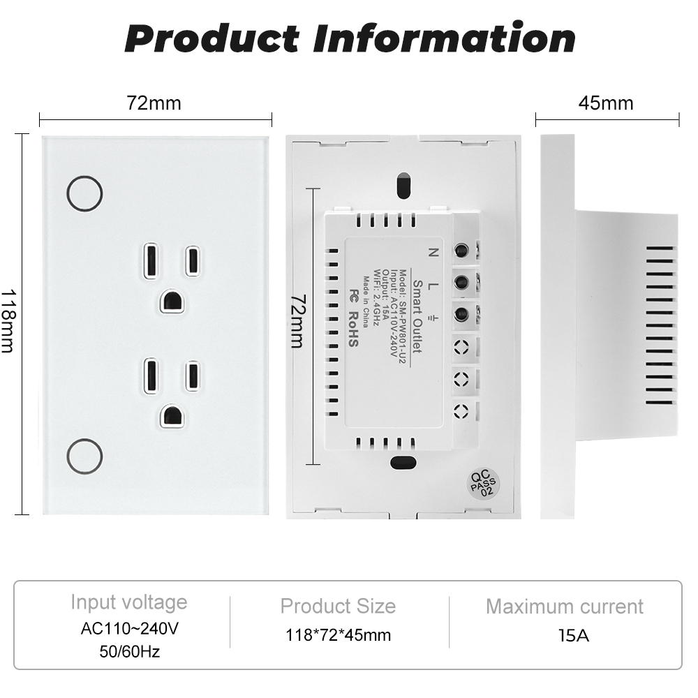 Ổ Cắm Điện Thông Minh 15A Kết Nối Wifi Chuẩn Us ROVF Cho Google Home Alexa