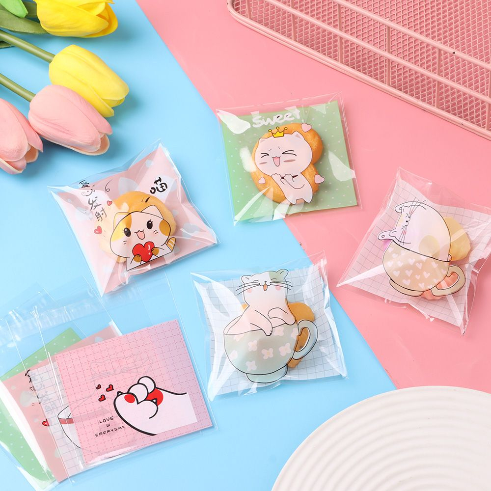 Set 100 Túi Nhựa Tự Dính In Họa Tiết Hoạt Hình Đựng Kẹo / Bánh Quy Kích Thước 7x7cm Trang Trí Tiệc Cướ