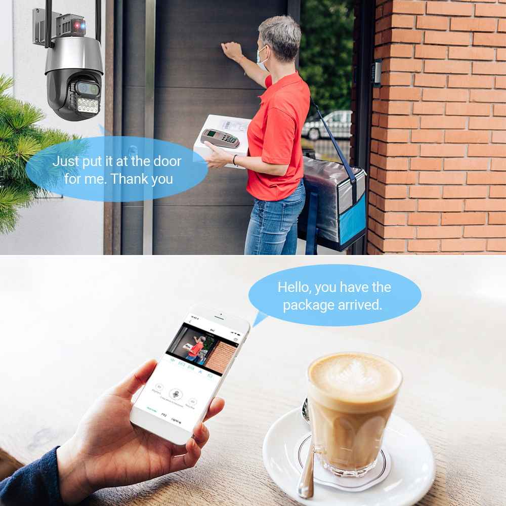 Camera An Ninh Hamrol 4K 8MP 8X Zoom PTZ Kết Nối Wifi Có Màu Đỏ Và Xanh Dương