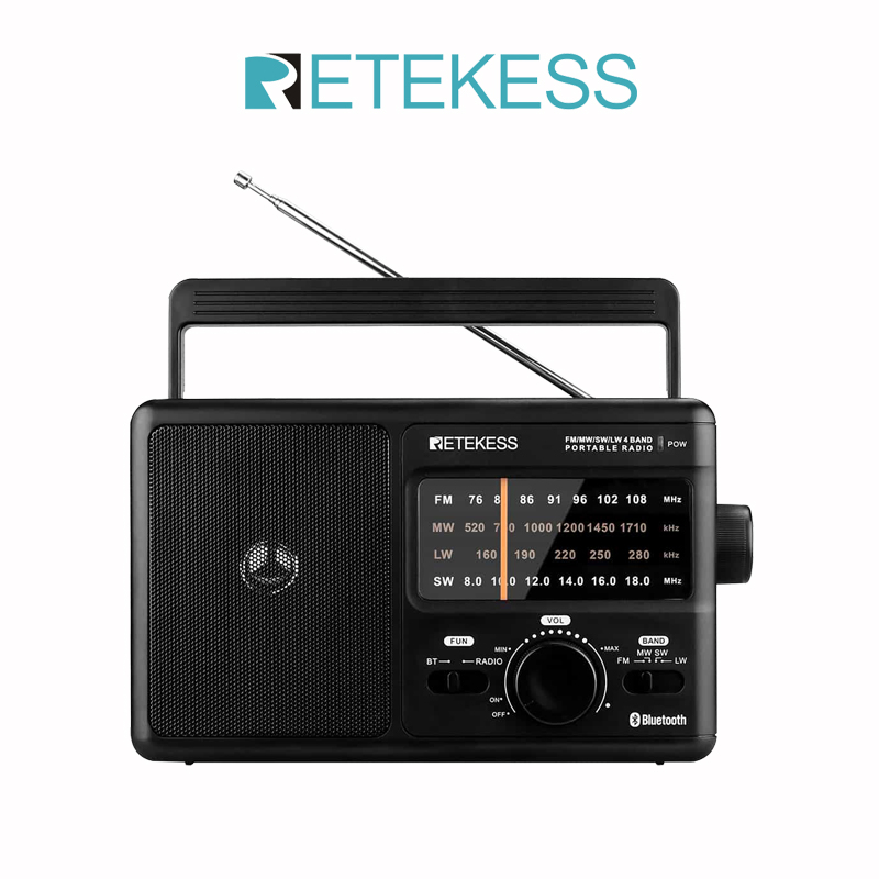 Bộ Radio Băng Tần Ngắn Retekess TR626 AM FM LW Có Bluetooth Sử Dụng Pin AC hoặc D Màu Đen Dành Cho Gia Đình