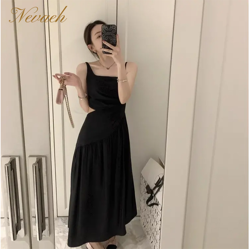 Đầm 2 Dây Dáng Dài Xếp Ly Lệch Tà Thời Trang Cao Cấp Sang Trọng Cho Nữ