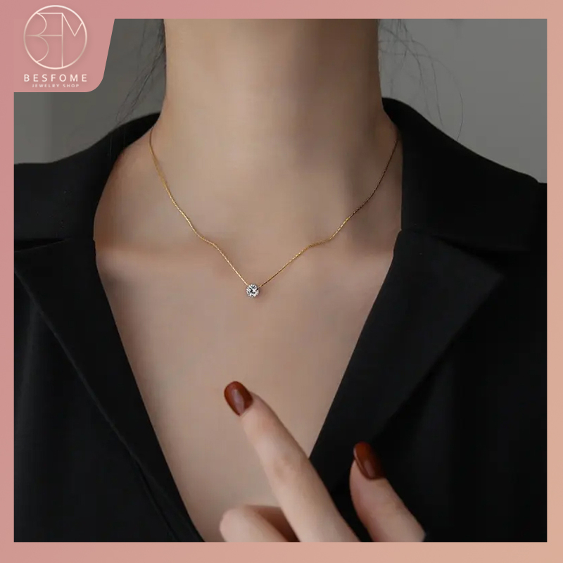 Vòng cổ Bằng Thép Không Gỉ Mạ Vàng 18K Đính Đá Đơn Giản Thời Trang