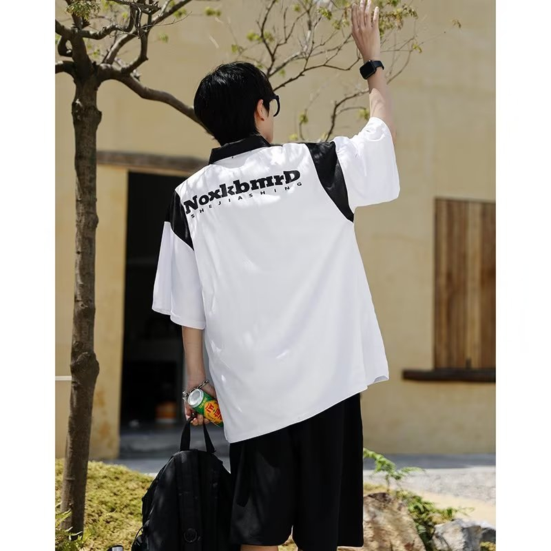 Áo Thun POLO Ngắn Tay Dáng Rộng Nhanh Khô In Chữ Phong Cách Đường Phố Mỹ