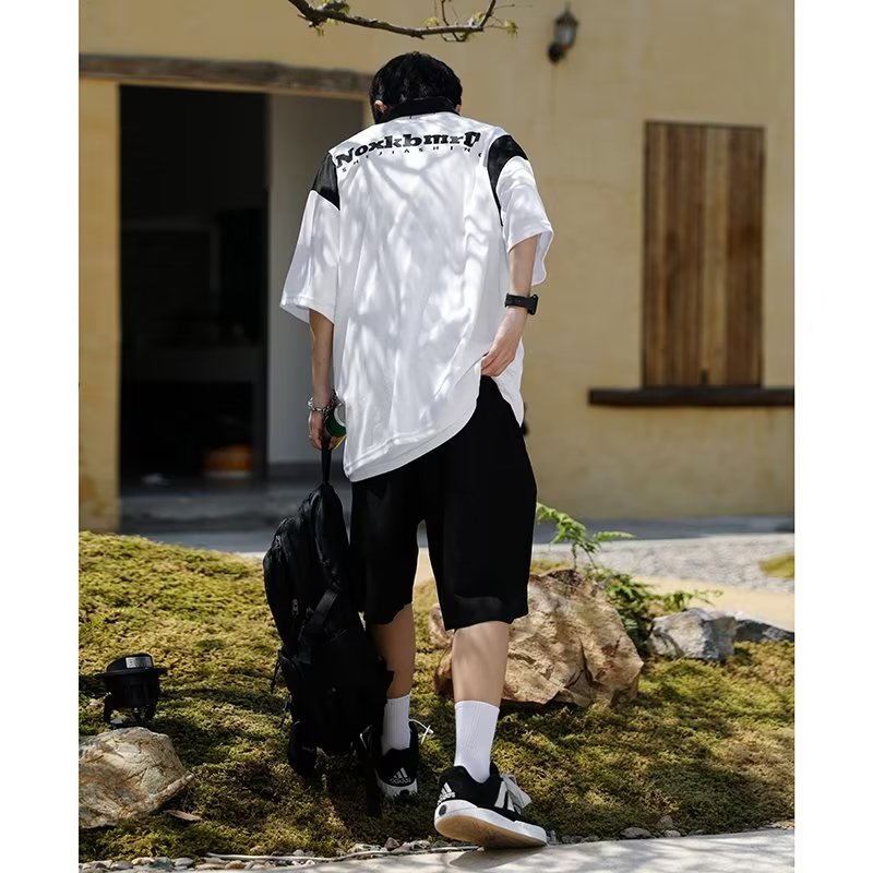 Áo Thun POLO Ngắn Tay Dáng Rộng Nhanh Khô In Chữ Phong Cách Đường Phố Mỹ