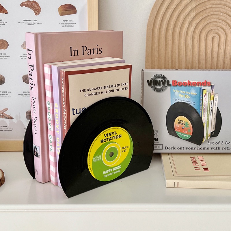 Mauno 2 Giá Để Sách Đĩa Vinyl Hình Các Cạnh Tròn Vintage Bookends Đỡ Dành Cho Sinh Viên