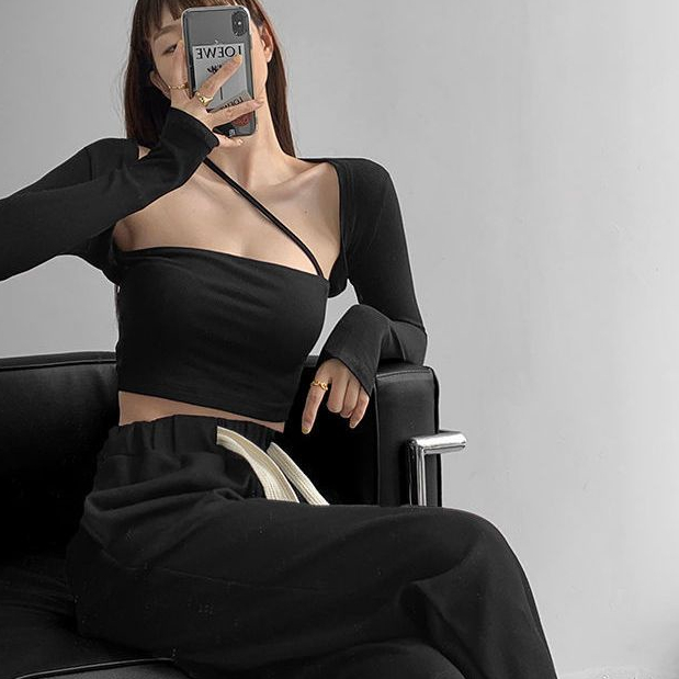 Áo Thun Tay Dài Cổ Vuông Hở Vai Màu Trơn Phong Cách Mùa Xuân Dành Cho Nữ