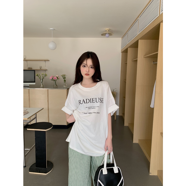 Áo Thun Tay Lỡ Dáng Rộng In Chữ Đơn Giản Thời Trang Cho Nữ