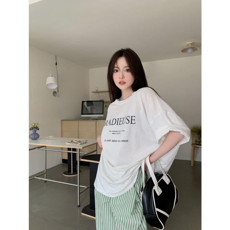 Áo Thun Tay Lỡ Dáng Rộng In Chữ Đơn Giản Thời Trang Cho Nữ