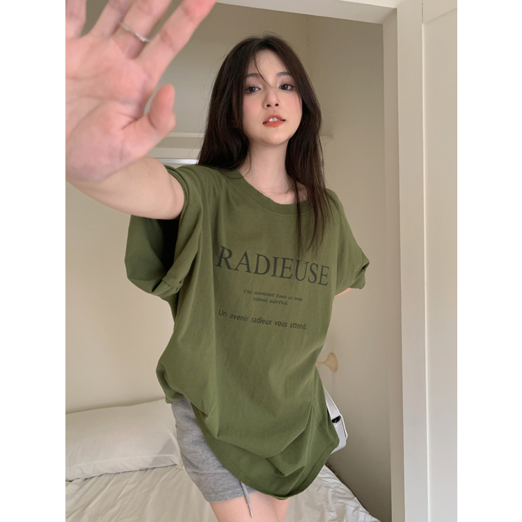 Áo Thun Tay Lỡ Dáng Rộng In Chữ Đơn Giản Thời Trang Cho Nữ