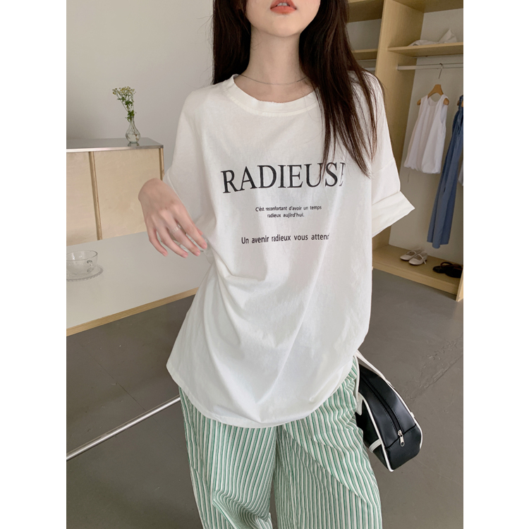 Áo Thun Tay Lỡ Dáng Rộng In Chữ Đơn Giản Thời Trang Cho Nữ