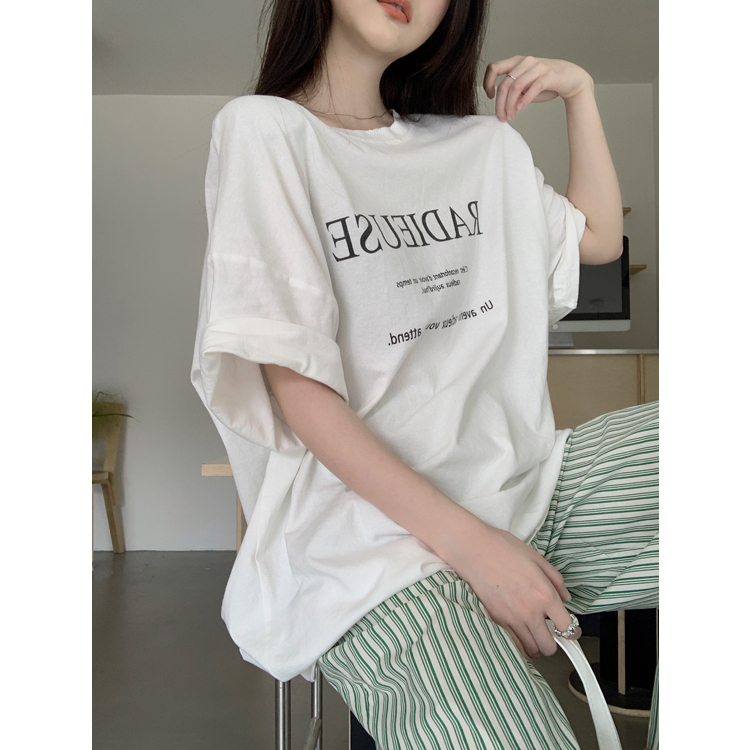 Áo Thun Tay Lỡ Dáng Rộng In Chữ Đơn Giản Thời Trang Cho Nữ