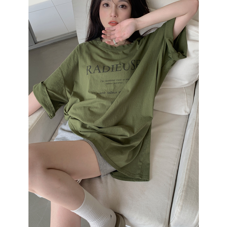 Áo Thun Tay Lỡ Dáng Rộng In Chữ Đơn Giản Thời Trang Cho Nữ