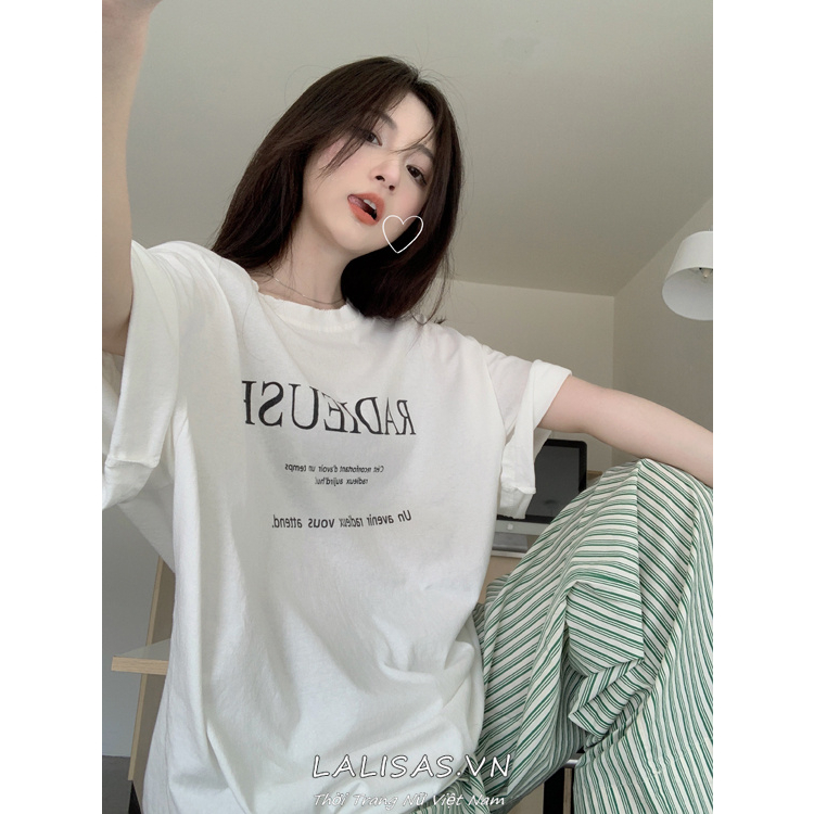 Áo Thun Tay Lỡ Dáng Rộng In Chữ Đơn Giản Thời Trang Cho Nữ