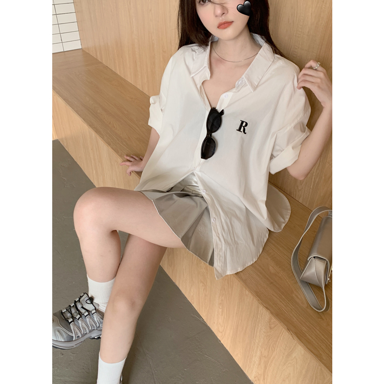 Áo Sơ Mi Trắng Tay Lửng Cổ Bẻ Thiết Kế Cảm Giác Phong Cách Hàn Quốc LALISAS Cho Nữ