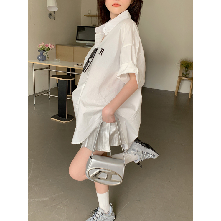 Áo Sơ Mi Trắng Tay Lửng Cổ Bẻ Thiết Kế Cảm Giác Phong Cách Hàn Quốc LALISAS Cho Nữ