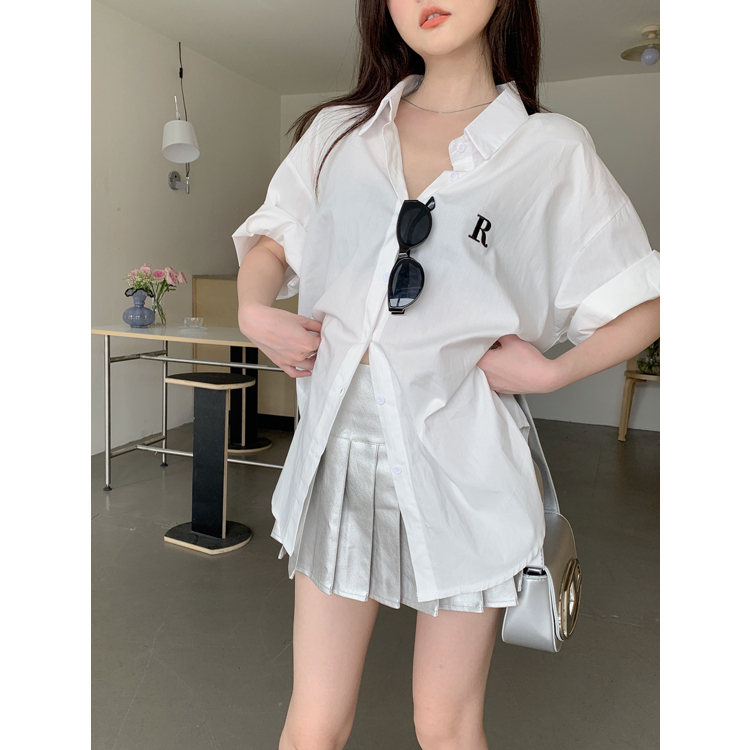 Áo Sơ Mi Trắng Tay Lửng Cổ Bẻ Thiết Kế Cảm Giác Phong Cách Hàn Quốc LALISAS Cho Nữ