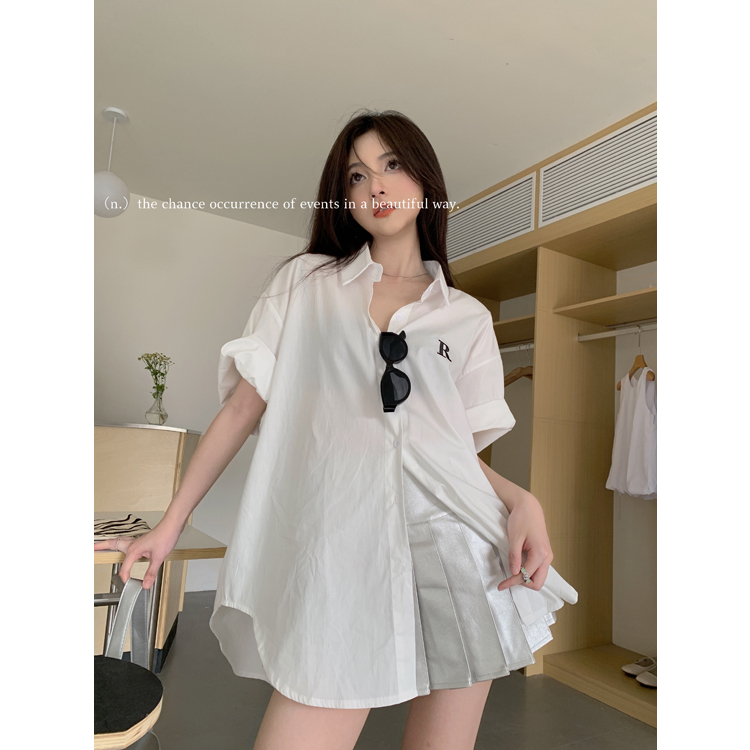 Áo Sơ Mi Trắng Tay Lửng Cổ Bẻ Thiết Kế Cảm Giác Phong Cách Hàn Quốc LALISAS Cho Nữ