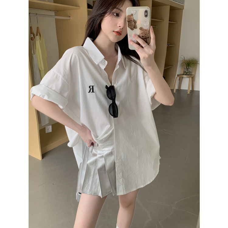 Áo Sơ Mi Trắng Tay Lửng Cổ Bẻ Thiết Kế Cảm Giác Phong Cách Hàn Quốc LALISAS Cho Nữ