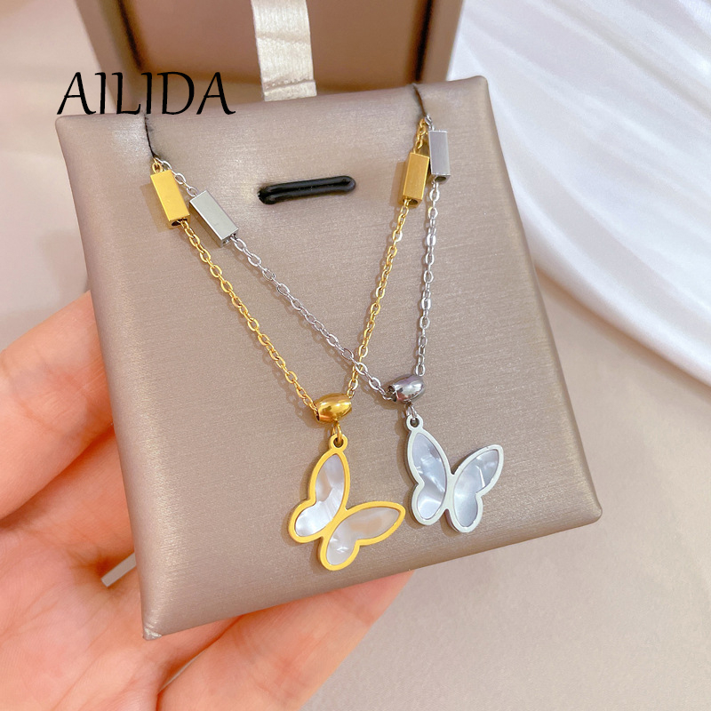 Dây Chuyền Xương Đòn Mạ Vàng Thật Hình Bướm Vỏ Sò Phong Cách Tối Giản Cho Nữ ins