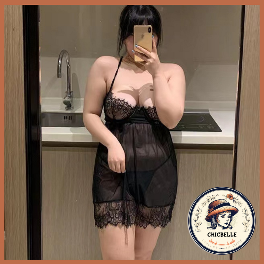 Đồ Ngủ Sexy Bigsize Váy Ngủ Sexy Gợi Cảm Đầm Ngủ Yếm Ren Hở Lưng Kèm Quần Chip Xuyên Thấu Quyến Rũ Cho Người Mập Béo Nữ Vải Cao Cấp ChicBelle