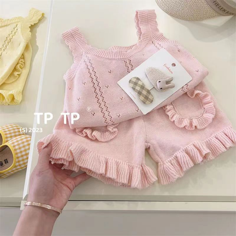 Set Áo Hai Dây Dệt Kim + Quần Short Mỏng Thời Trang Mùa Hè Cho Bé Gái