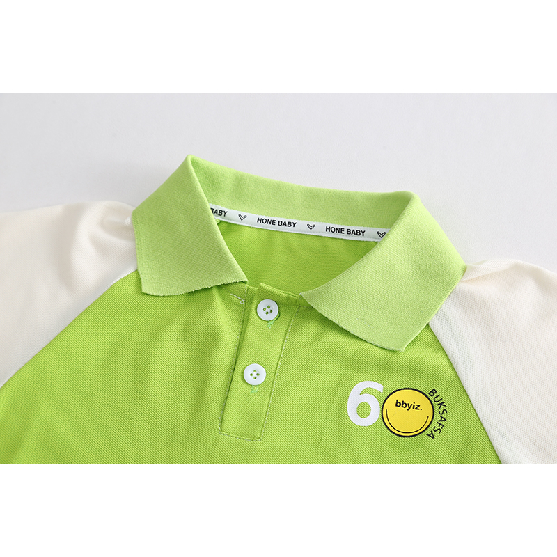 Set Áo Thun polo Tay Ngắn & Quần Short Cotton Màu Trơn Hình Mặt Cười Cỡ 80-120cm Thời Trang Mùa Hè Cho Bé