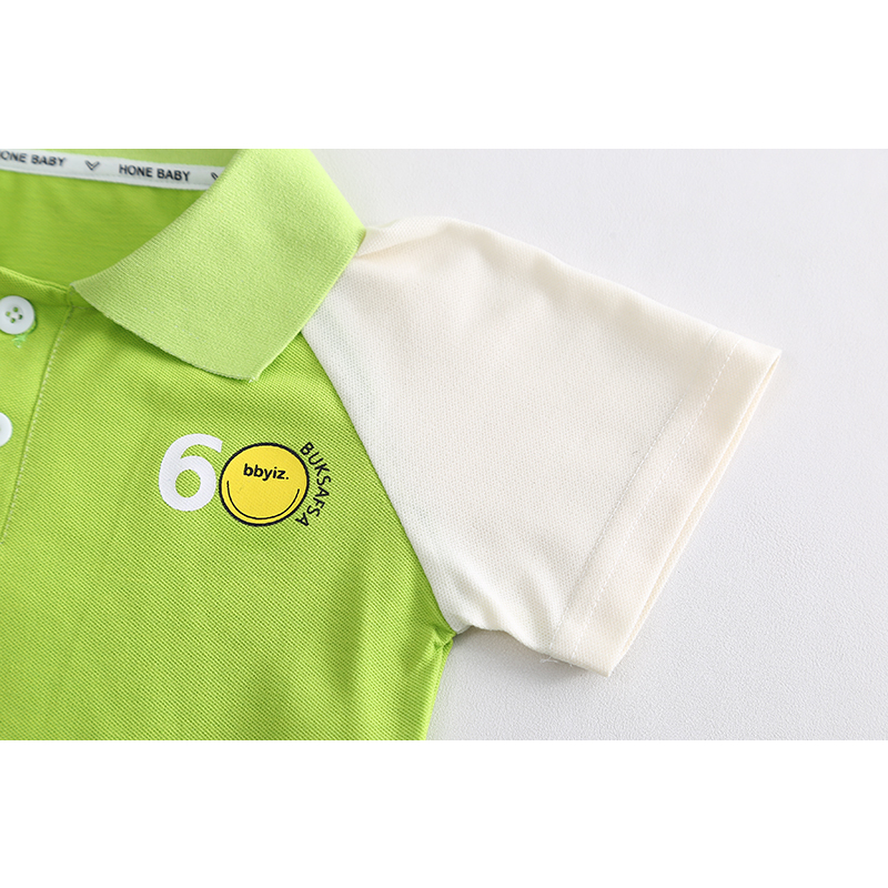Set Áo Thun polo Tay Ngắn & Quần Short Cotton Màu Trơn Hình Mặt Cười Cỡ 80-120cm Thời Trang Mùa Hè Cho Bé