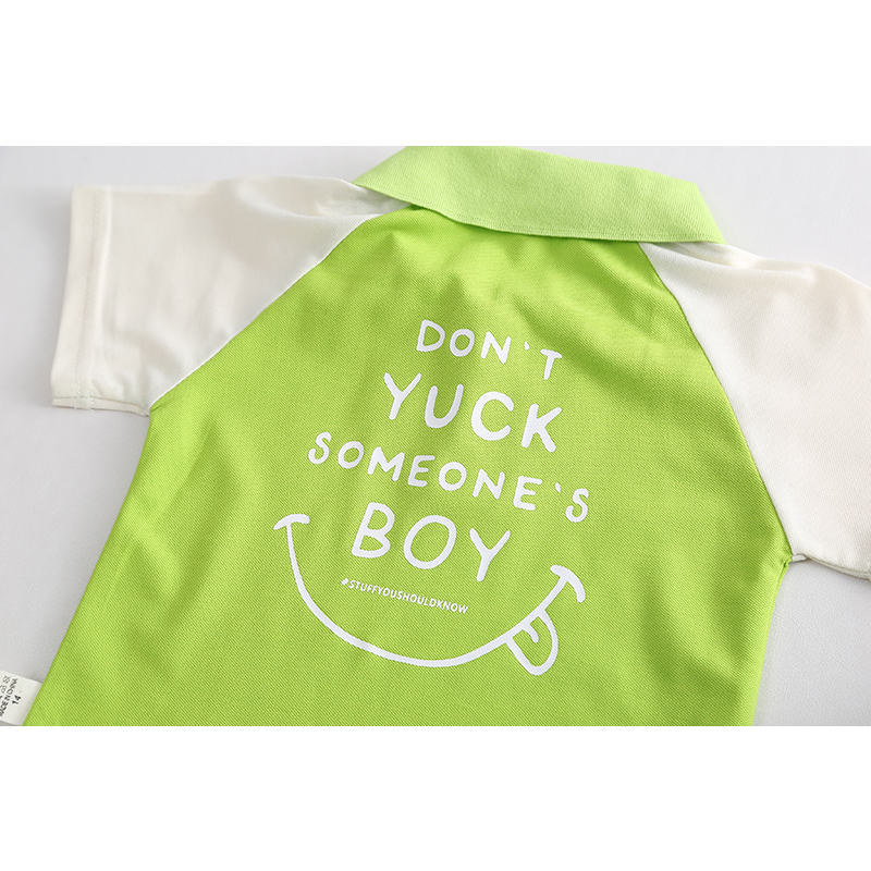Set Áo Thun polo Tay Ngắn & Quần Short Cotton Màu Trơn Hình Mặt Cười Cỡ 80-120cm Thời Trang Mùa Hè Cho Bé