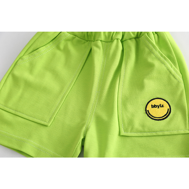 Set Áo Thun polo Tay Ngắn & Quần Short Cotton Màu Trơn Hình Mặt Cười Cỡ 80-120cm Thời Trang Mùa Hè Cho Bé