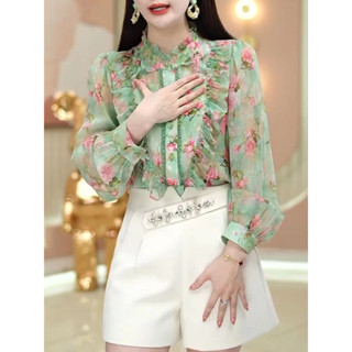  Áo Voan Hoa Tay Dài Cổ Cao Thời Trang Dành Cho Nữ 