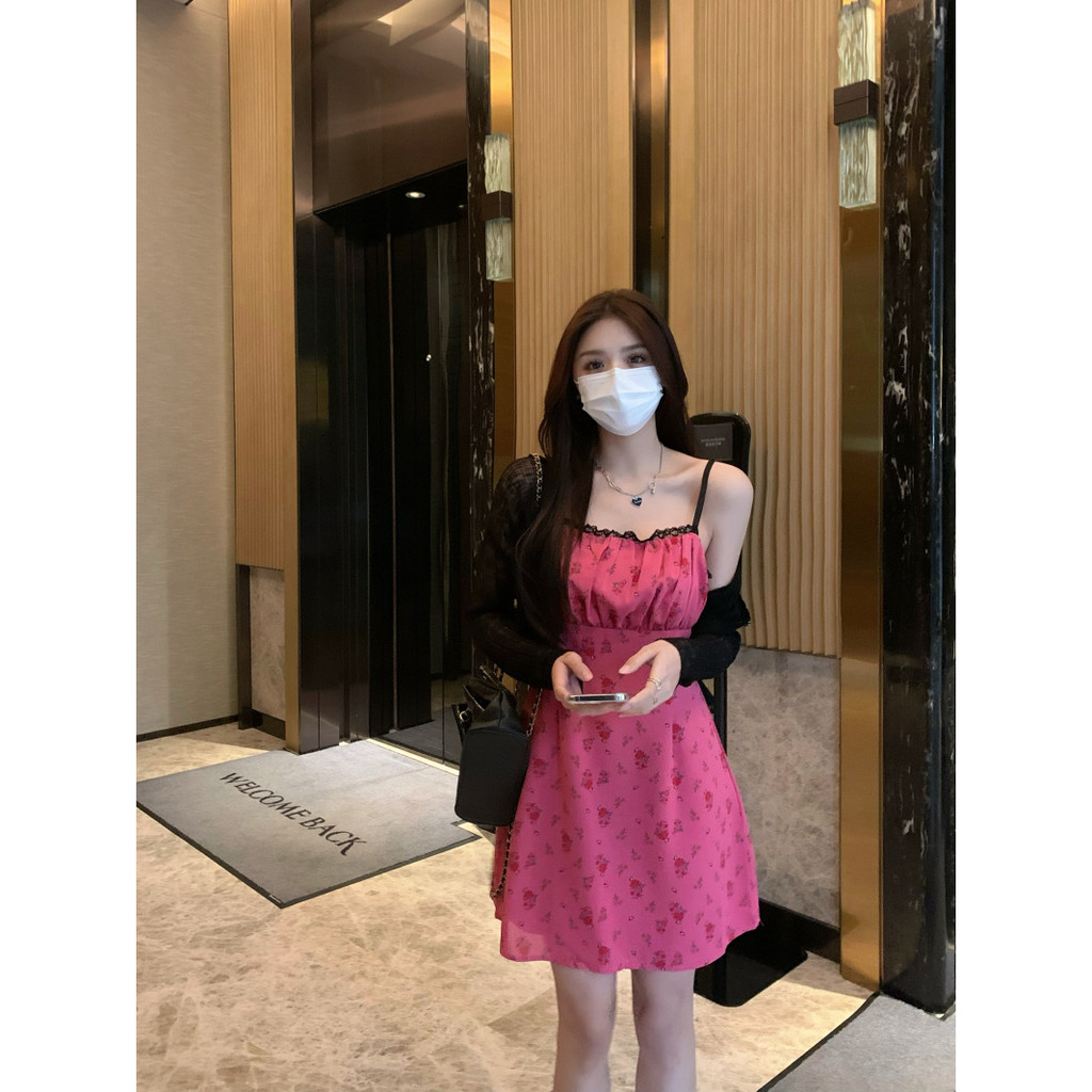 SUXI Đầm Midi Hai Dây Dáng Ôm Trễ Vai In Họa Tiết Hoa Kiểu Vintage Thời Trang Mùa Hè Cho Bạn Gái