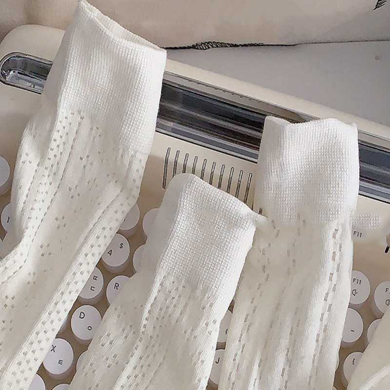 FHYL Vớ Cotton Cổ Cao Màu Trắng Trơn Phối Lưới Dễ Thương Phong Cách Hàn Quốc Thời Trang Mùa Hè Cho Nữ