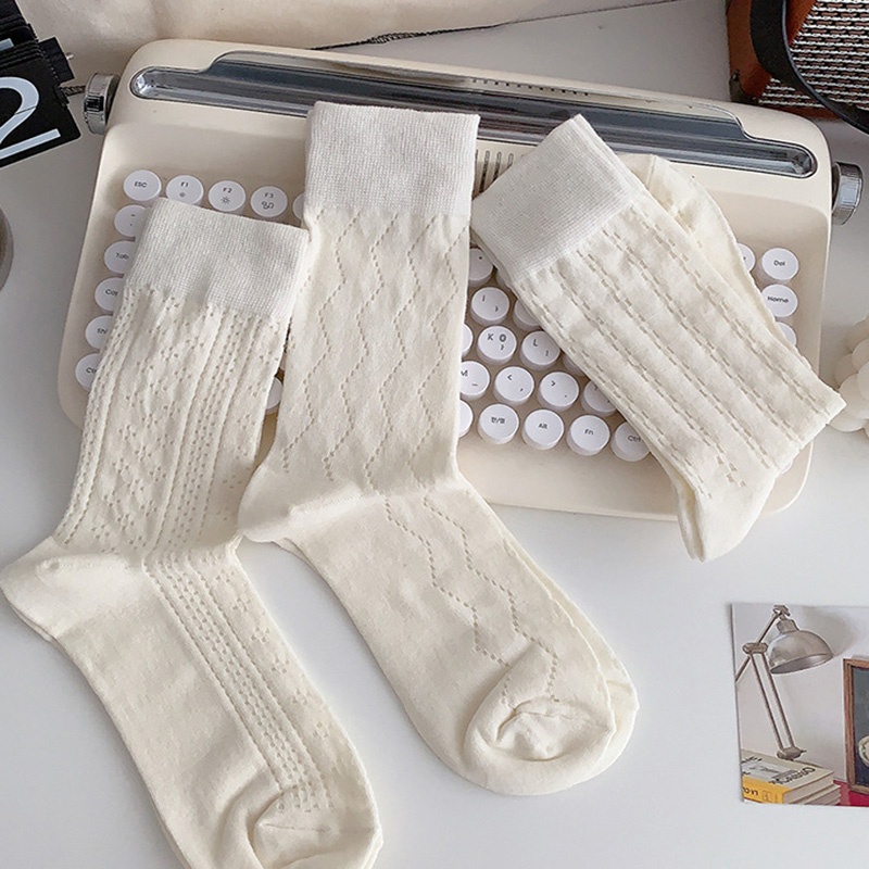 FHYL Vớ Cotton Cổ Cao Màu Trắng Trơn Phối Lưới Dễ Thương Phong Cách Hàn Quốc Thời Trang Mùa Hè Cho Nữ