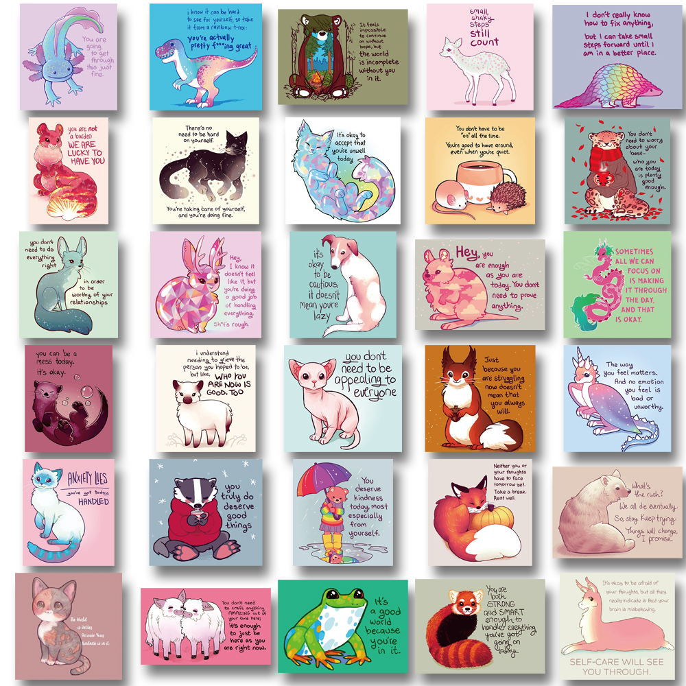 Set 50 / 60 Sticker Động Vật Hoạt Hình Dán Trang Trí Điện Thoại / Máy Tính