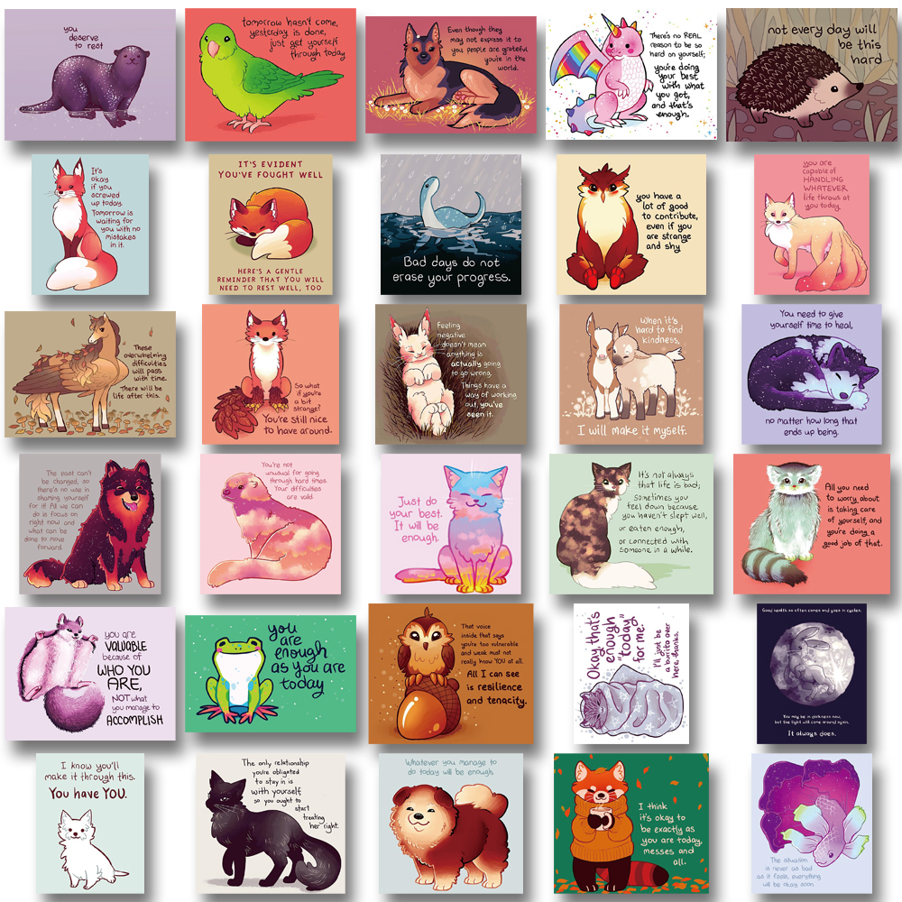 Set 50 / 60 Sticker Động Vật Hoạt Hình Dán Trang Trí Điện Thoại / Máy Tính