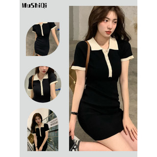 Đầm Dệt Kim Ngắn Tay Có Cổ Thời Trang Mới Cho Nữ