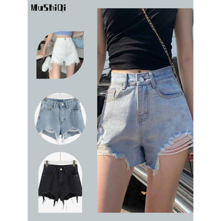 Quần Short Jean Rách Lưng Cao Ống Rộng Thời Trang Mới Cho Nữ