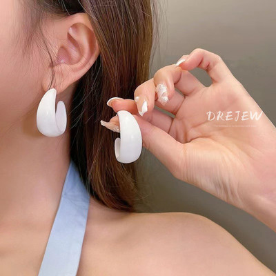 DREJEW Khuyên tai bạc 925 hình chữ C phong cách Hàn Quốc thời trang đơn giản dành cho nữ