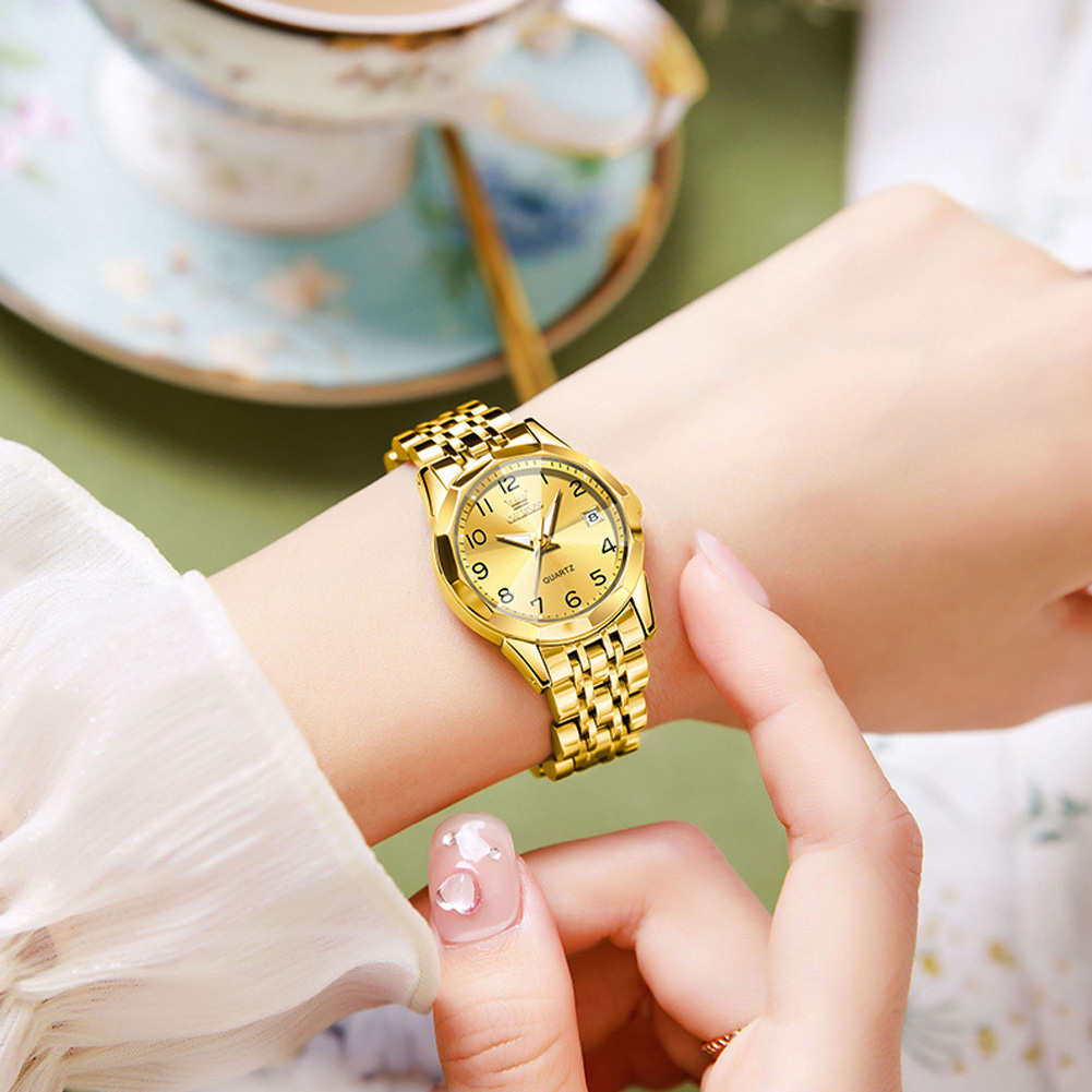 OLEVS đồng hồ nữ dây thép chính hãng chống nước dạ quang thời trang  lịch với hộp 9970